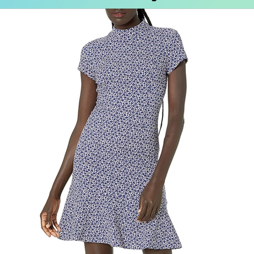 Mock neck short sleeve ruffle hem dress- modest fall wedding guest dress